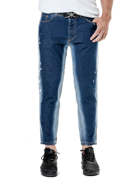 Men's jeans with bleached effect and art splashes