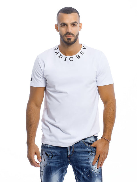 Бяла мъжка тениска с надпис RADICHEV 