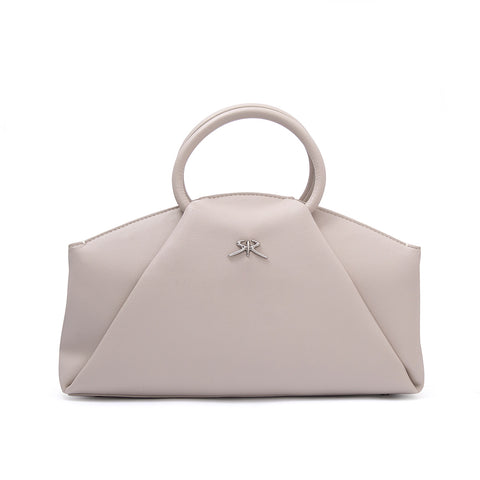 Elegant and stylish women's handbag made of genuine leather with a long shoulder strap in soft white
