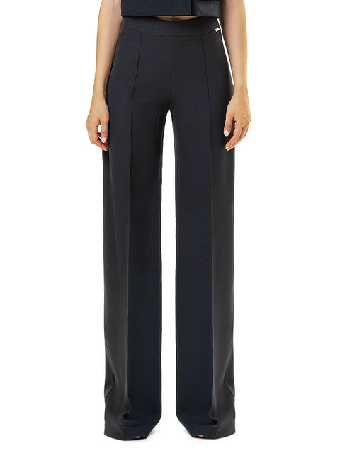 Black trousers with a wide leg