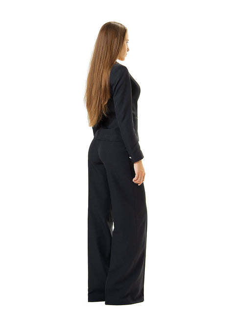 Elegant black wide-leg trousers and blazer suit