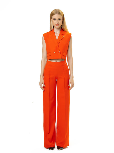 Elegant vest and pants suit in orange