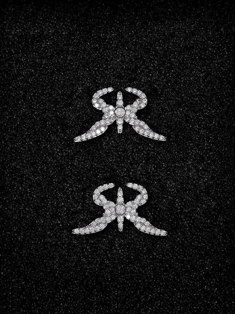 Silver RADICHEV Logo Earrings with Inlaid Stones, 23 mm