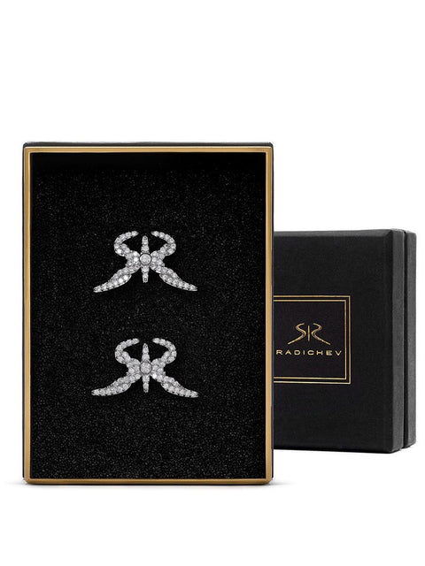 Silver RADICHEV Logo Earrings with Inlaid Stones, 23 mm