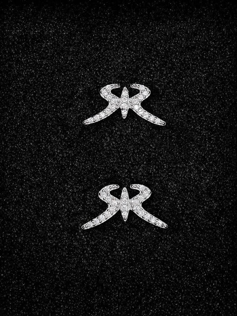 Silver RADICHEV Logo Earrings with Stones, 15 mm