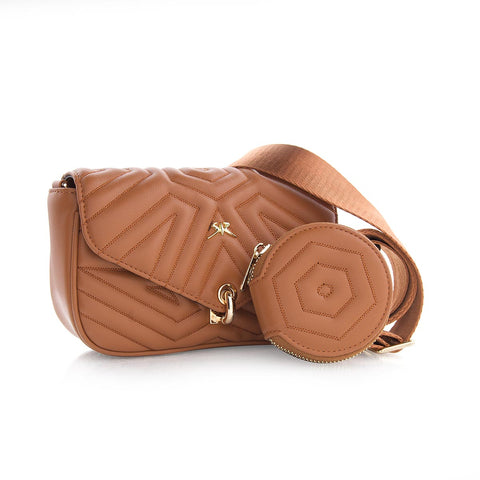 Designer 2-in-1 handbag made of genuine leather in brown