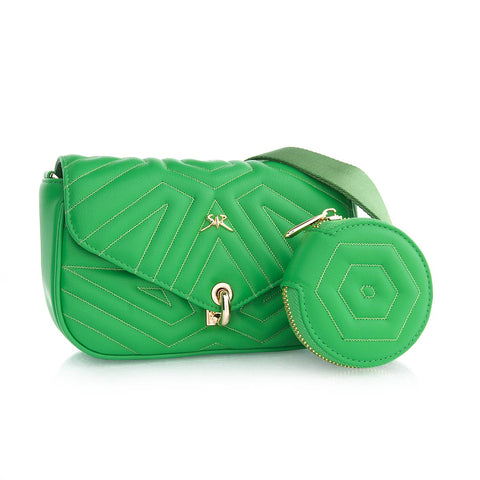 Designer 2-in-1 handbag made of genuine leather in green