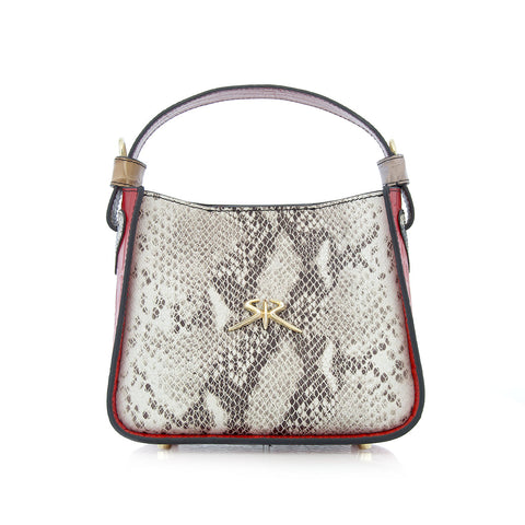 Genuine leather handbag with snake motifs