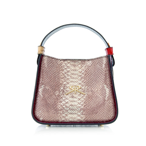 Genuine leather handbag with snake motifs