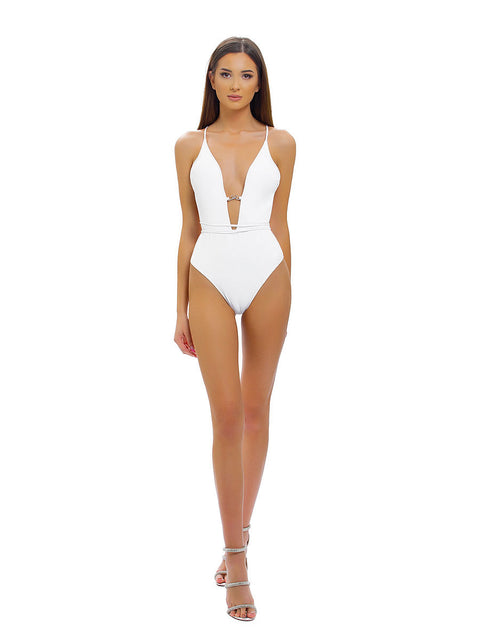 One piece white swimsuit with cut out bareback