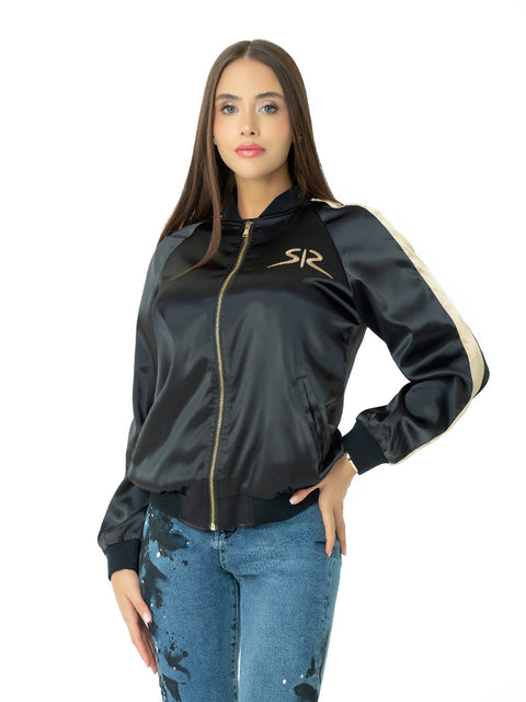 Дамски сатенен бомбър в черно
