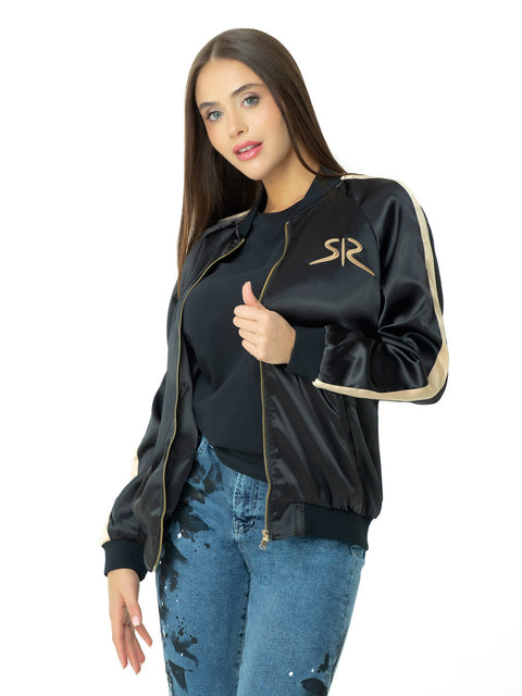 Дамски сатенен бомбър в черно