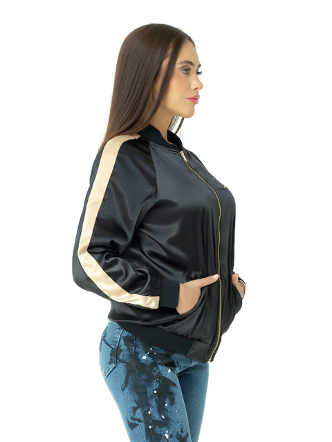 Дамски сатенен бомбър в черно
