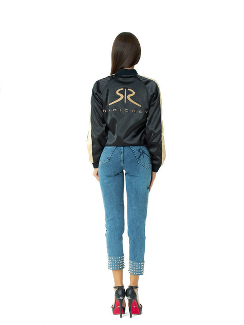 Дамски сатенен бомбър в черно