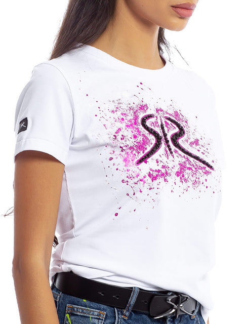 White t-shirt with embroidery and colorful elements