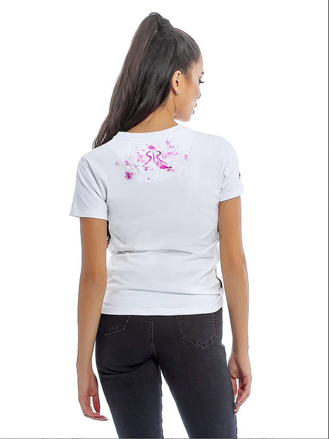 White t-shirt with embroidery and colorful elements