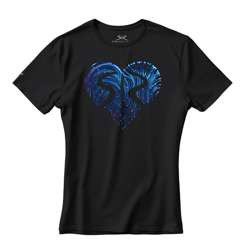 Черна дамска тениска със стилизирано синьо сърце