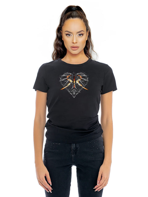 Women's t-shirt with a stylized heart and logo of the RADICHEV brand