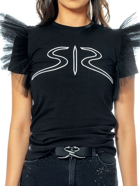 Black t-shirt with logo and tulle