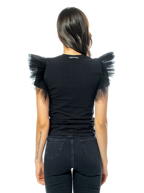 Black t-shirt with logo and tulle