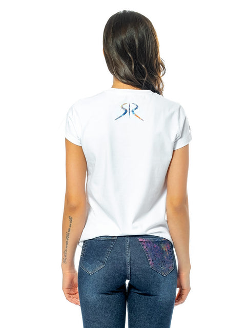 Women's t-shirt in white with a colorful logo