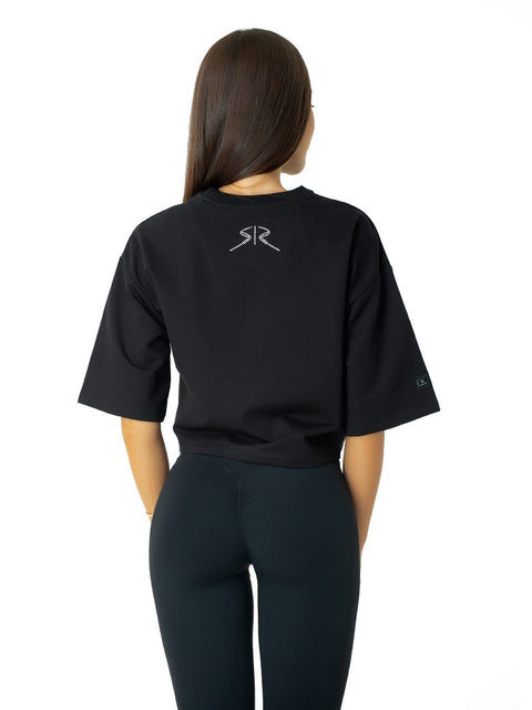 Овърсайз къса тениска с надпис от камъни RADICHEV