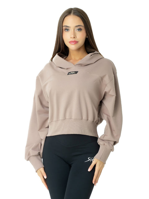 Дамска спортна блуза с качулка в бежово