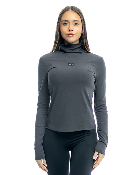 Women's polo shirt with rubberized logo in graphite