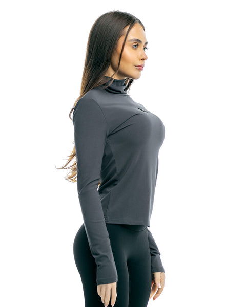 Women's polo shirt with rubberized logo in graphite