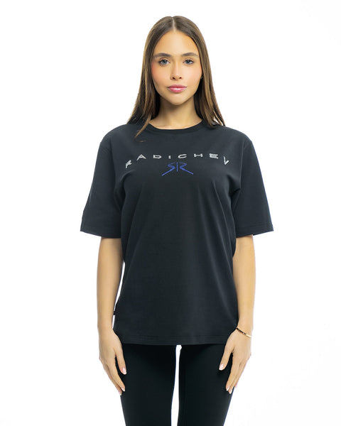 Women's oversized t-shirt with inscription and logo made of stones