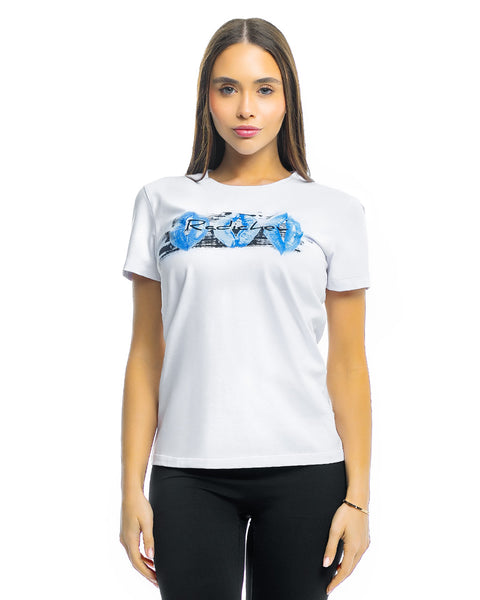 White women's T-shirt RADICHEV with a spectacular print