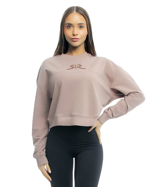 Бежова спортна блуза с бродирано лого 