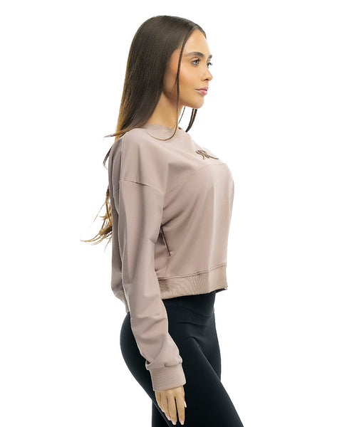 Бежова спортна блуза с бродирано лого 