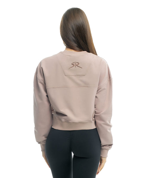 Бежова спортна блуза с бродирано лого 