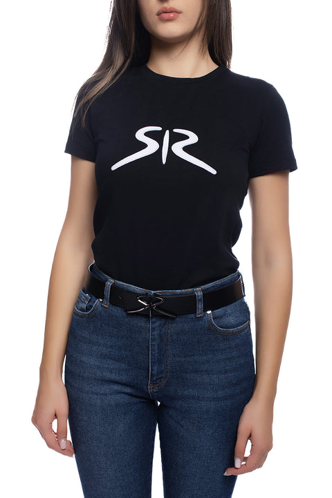 Women's black T-shirt with white logo