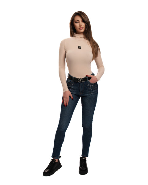 Women's polo shirt with rubberized logo in beige