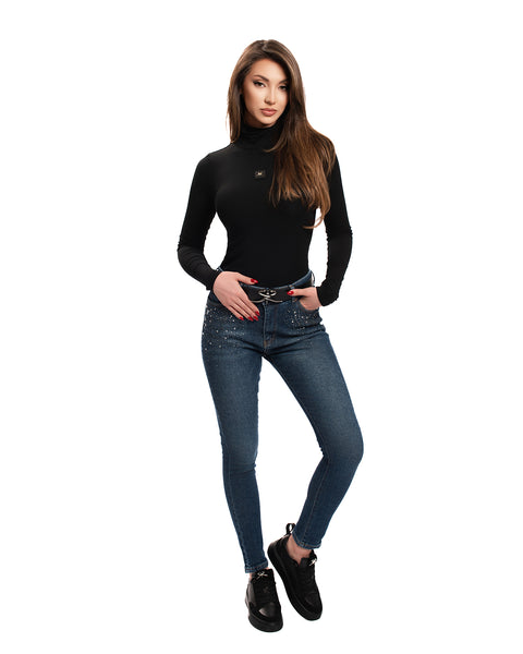 Women's polo shirt with rubberized logo in black
