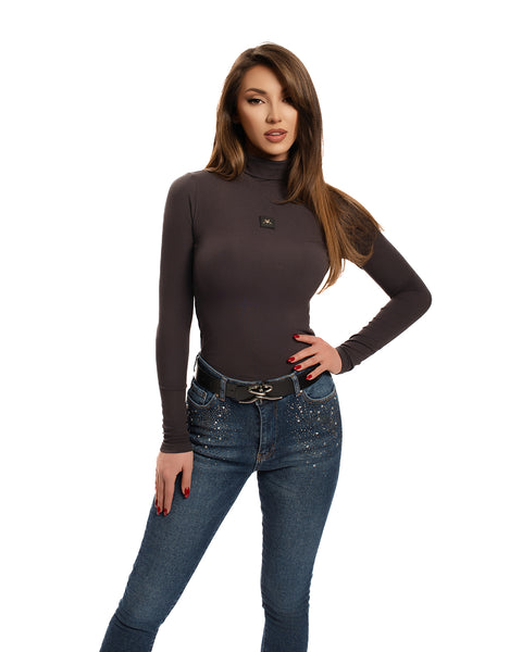 Women's polo shirt with rubberized logo in graphite