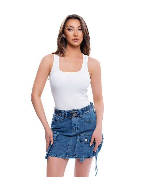 White ribbed top with square neckline