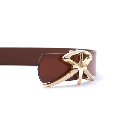 Women's Brown Leather Belt with Gold-Tone RADICHEV Buckle