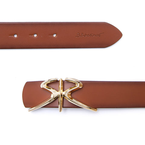 Women's Brown Leather Belt with Gold-Tone RADICHEV Buckle