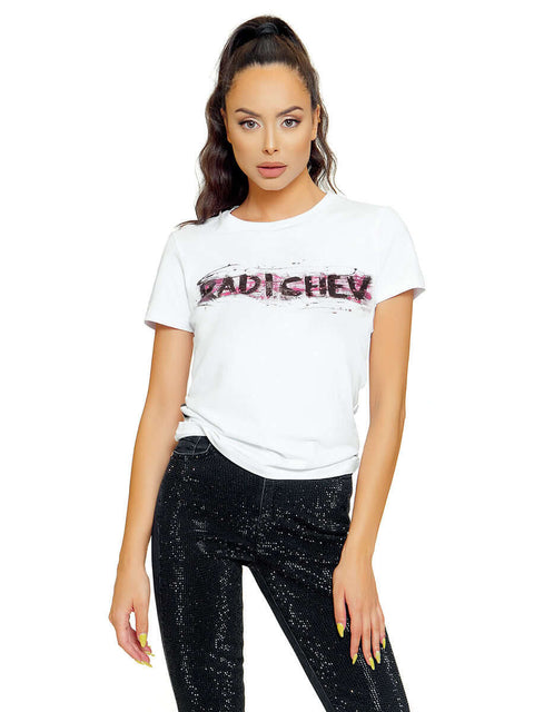 White t-shirt with art inscription RADICHEV - High-quality designer clothes and accessories by RADICHEV - leading Bulgarian brand