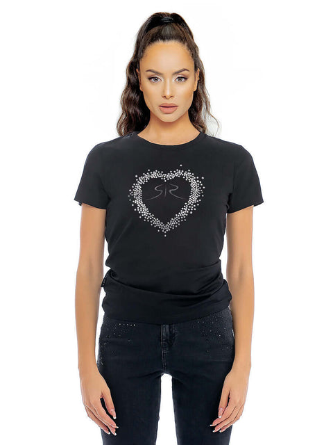 Women's t-shirt with embroidery and heart of stones - High-quality designer clothes and accessories by RADICHEV - leading Bulgarian brand