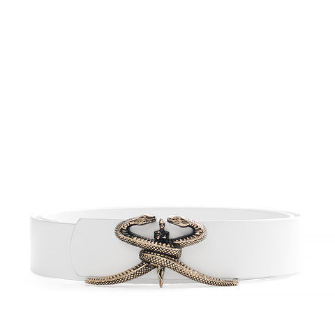 White women's belt with golden buckle - stylised SR logo