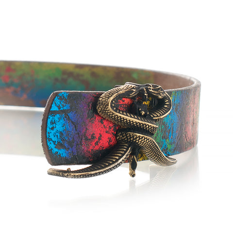 Colored women's belt with golden buckle - stylised SR logo