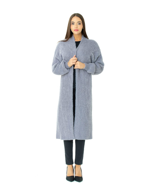 Long fluffy cardigan in trendy gray