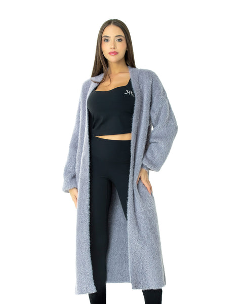 Long fluffy cardigan in trendy gray