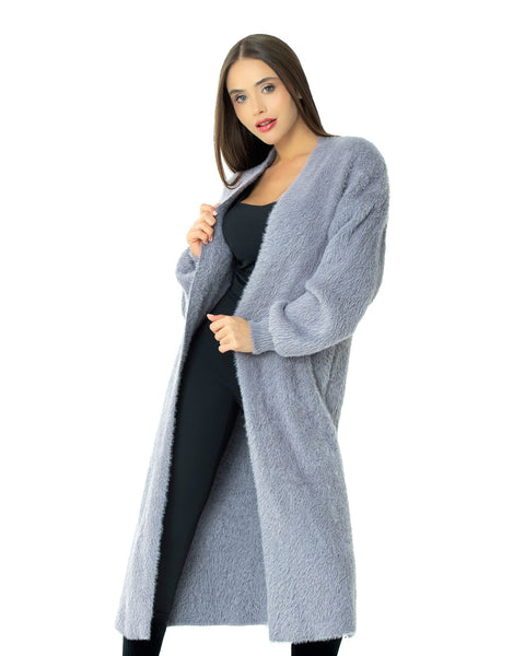 Long fluffy cardigan in trendy gray
