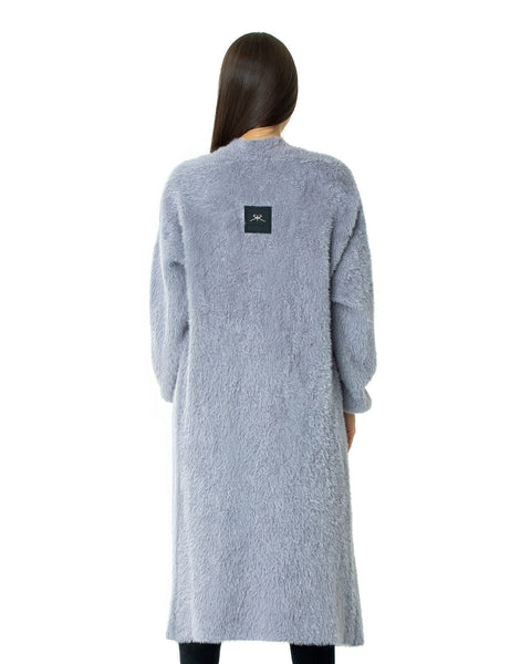 Long fluffy cardigan in trendy gray