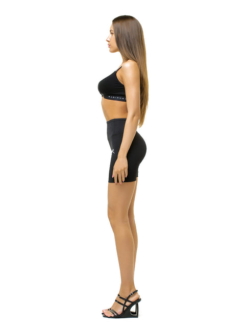 Black short leggings with lifting effect and logo